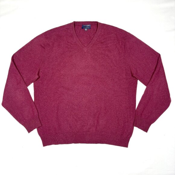 Club Room 100% Fine Cashmere Burgundy V-Neck Pullover Long Sleeve Sweater Mens L - Picture 1 of 8